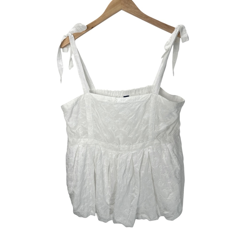Old Navy White Eyelet Tie Strap Top Cottage Fairy Ballet Vintage Peasant Large